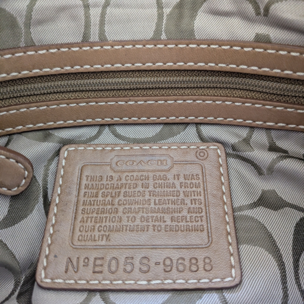 Coach Vintage Tan Suede Hobo Bag with 2 small ink marks. - Picture 7 of 8